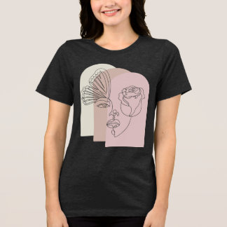Abstract Face Art T-Shirt with Rose & Butterfly –