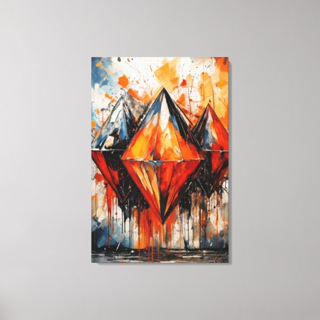 Abstract Fiery Diamond & Shadow Geometric Canvas  (Frente)