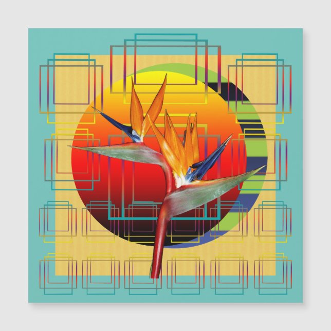 Abstract geometric bird flower aqua yellow red sun (Frente)