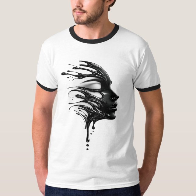 Abstract Liquid Face Art Graphic T-Shirt (Frente)