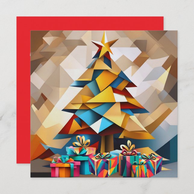 Abstract Modern Christmas Tree Flat Card (Frente/Verso)