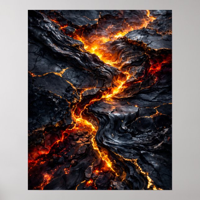 Abstract Obsidian Lava Flow Fire Art Poster (Frente)