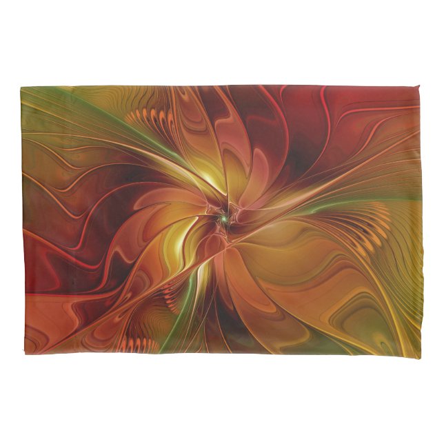Abstract Red Orange Brown Green Fractal Art Flower (Frente)