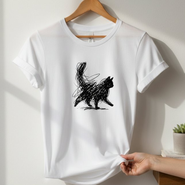Abstract Scribble Cat Art Women's White T-Shirt  (Criador carregado)