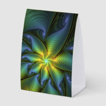 Abstract Star, Shiny Blue Green Golden Fractal Art