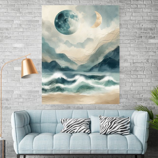 Abstract Watercolor Coastal Waves Poster Print (Criador carregado)
