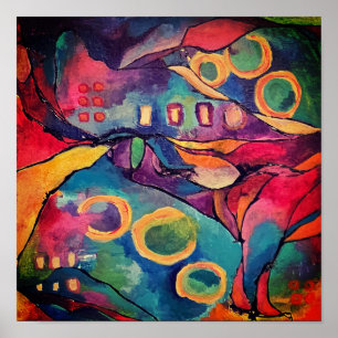Abstrato acrílico impressão de arte única colorida