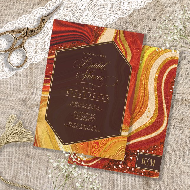 Abstrato Agate Chá de panela Hot Orange ID827 (Front/Back In Situ)