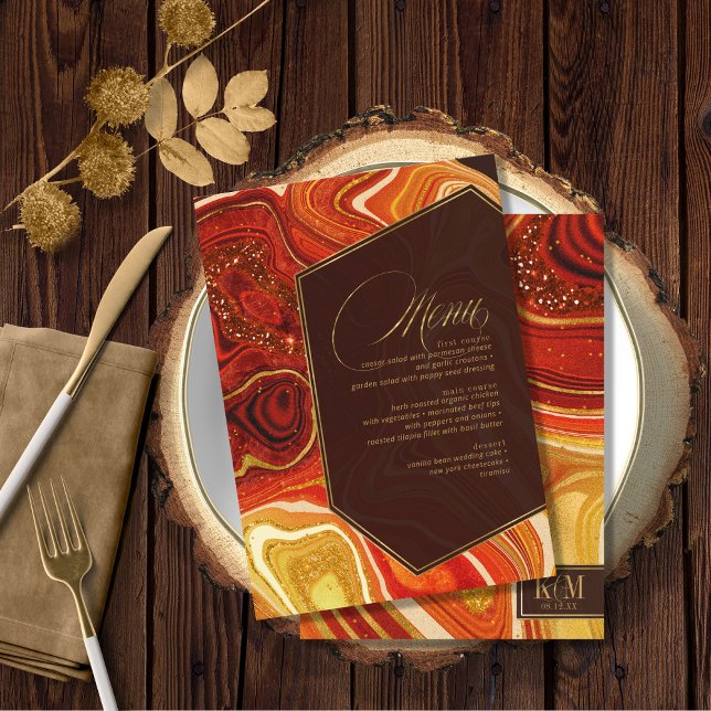 Abstrato Agate Wedding Menu V1 Hot Orange ID827 (Criador carregado)