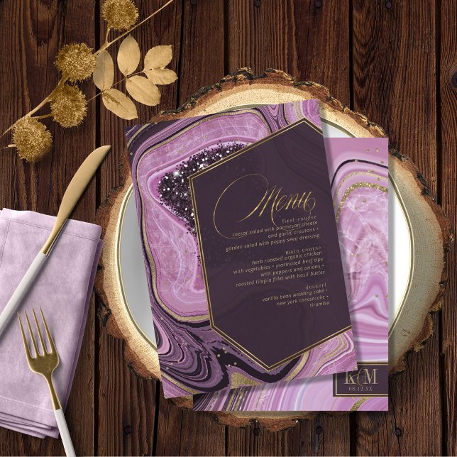 Abstrato Agate Wedding Menu V1 Mauve ID827 (Criador carregado)