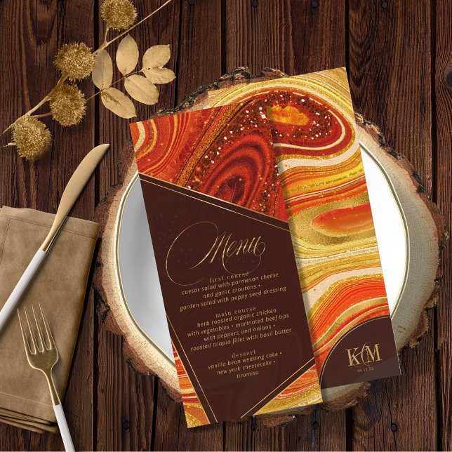 Abstrato Agate Wedding Menu V2 Hot Orange ID827 (Criador carregado)