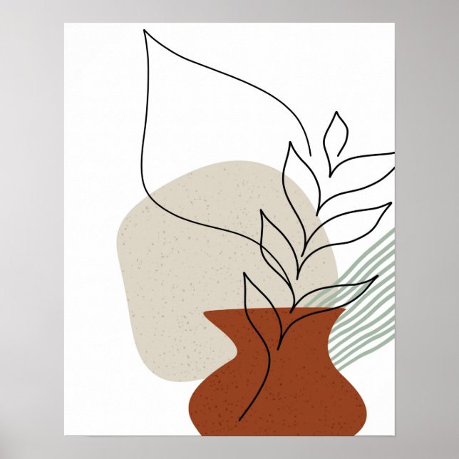 Abstrato Art One Line Vase & Foliage Art Impressão (Frente)