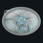 Abstrato Azul Borboleta Verde Fantasia Arte Fracta<br><div class="desc">Uma borboleta de fantasia moderna e muito decorativa com cores pastel azuis-esverdeadas harmoniosas. Design para a sua fivela de abstrato oval exclusiva e muito mais.</div>