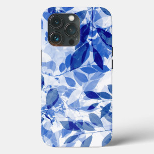 Abstrato Azul e Folhas Brancas