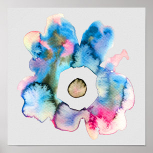 Abstrato azul floral em poster cinza