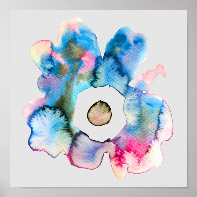 Abstrato azul floral na poster de cinza (Frente)