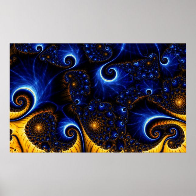 Abstrato Azul Fractal Sky Poster (Frente)