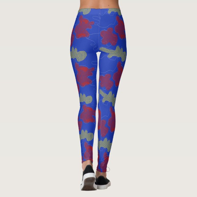 Abstrato Azul Padrão Amarelo Vermelho Yoga Legging (Verso)