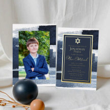Abstrato Blue Gilded Photo Bar Mitzvah Real
