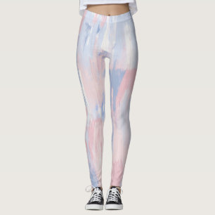 Abstrato Blush e Blue Paint Trave Leggings