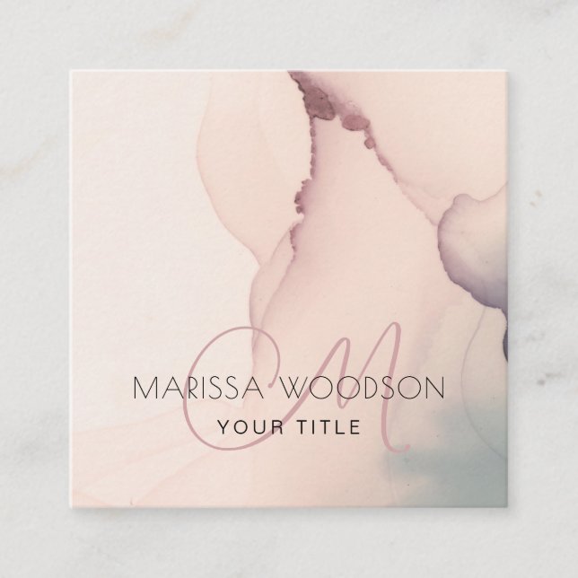 Abstrato Blush Pink Monograma Cartão de visita Qua (Frente)