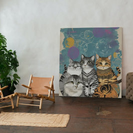 Abstrato Boho Cats Impressão de Poster de