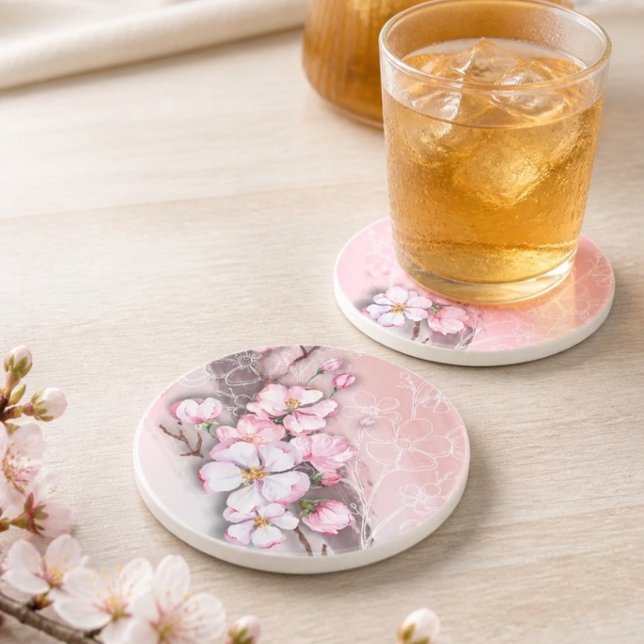 Abstrato Cherry Blossoms Sandstone Porta copos (Criador carregado)