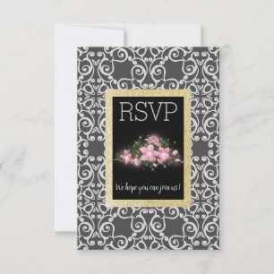 Abstrato cinza com cartão rsvp floral dourado bril