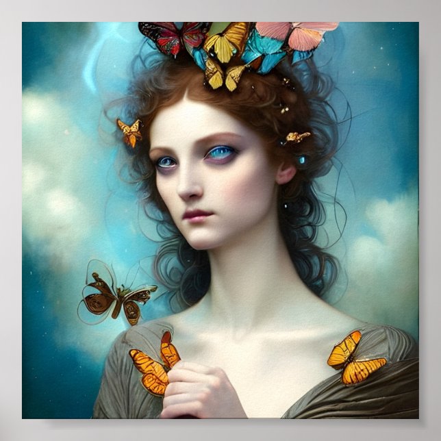 Abstrato Colorida Borboleta Princesa Poster (Frente)