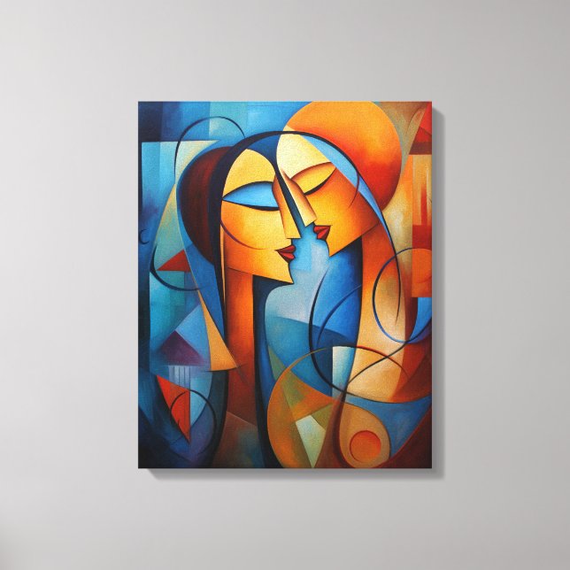 Abstrato Colorida Pintura Casal Parede canvas Arte (Frente)