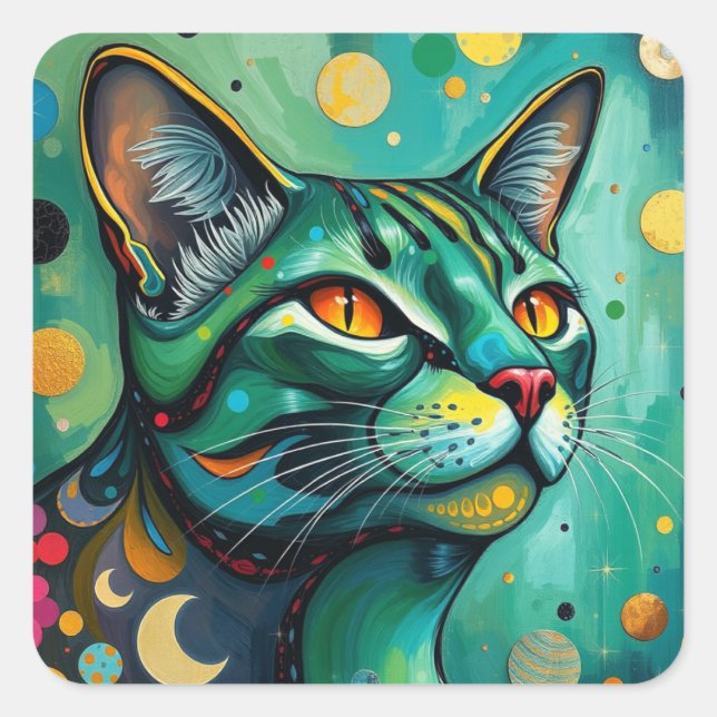 Abstrato com adesivos de gato coloridos (Frente)