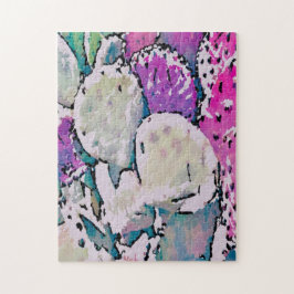 Abstrato cor-de-rosa e Quebra-cabeça de cacto verd