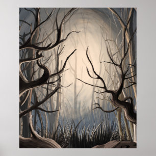 Abstrato Creepy Twisted Tree Branches Poster Impre