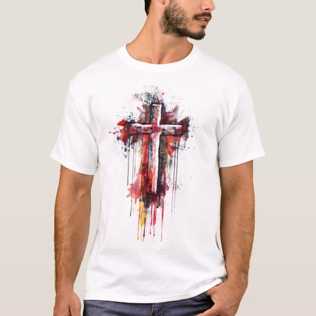 Abstrato cruz com bíblia verso T-Shirt (Frente)