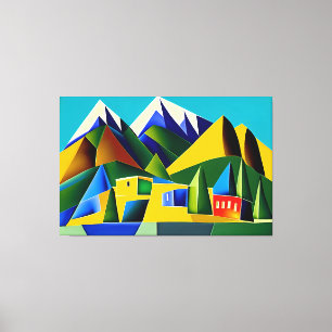 Abstrato Cubist Mounts Canvas Impressão