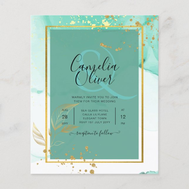 Abstrato de Álcool de Mint Green Dourado WEDDING (Frente)
