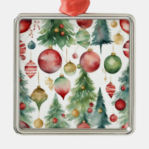 Abstrato de Árvores e Ornamentos de Natal com Aqua