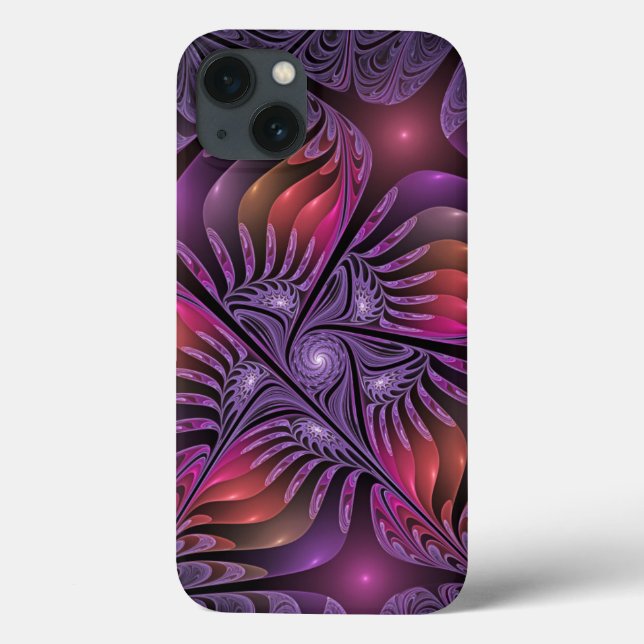 Abstrato de Fantasia Colorida Fractal Roxo (Verso)