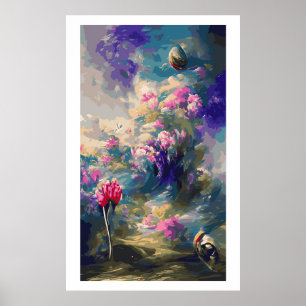 Abstrato de flores de superfície paisagem poster n