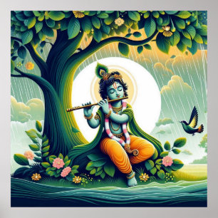 Abstrato de Poster da Aquarela Azul de Lord Krishn