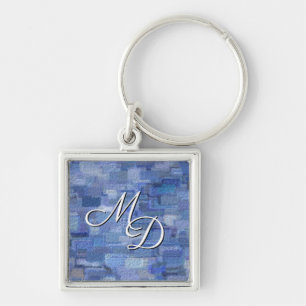Abstrato de tijolo de inverno Blues Chaveiro quadr