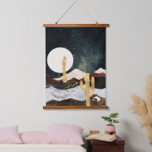 Abstrato Desert Night Sky com Ouro Cactus
