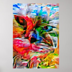Abstrato Expressionista Colorida Cat Art Impressão