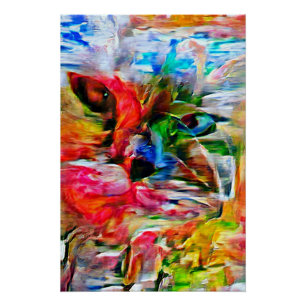 Abstrato Expressionista Colorida Cat Art Impressão