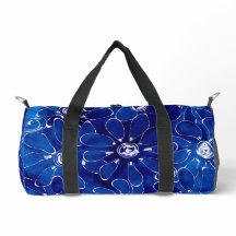 Abstrato Floral Arte Padrão Azul Flores Brancas