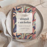 Abstrato Floral de com Cor de Ouro de Orçamento Ca<br><div class="desc">Convites De Casamento Retroativo Únicos De Abstrato Floral Colorida A Negrito. Uma tomada moderna de um tema retrô. A frente destes cartões de orçamento apresenta um padrão botânico abstrato em tons sujos de rosa, roxo, verde e azul. Os detalhes do casamento são apresentados em uma camada retangular branca com cantos...</div>