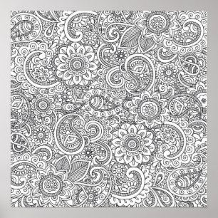 Abstrato floral Poster de coloração paisley