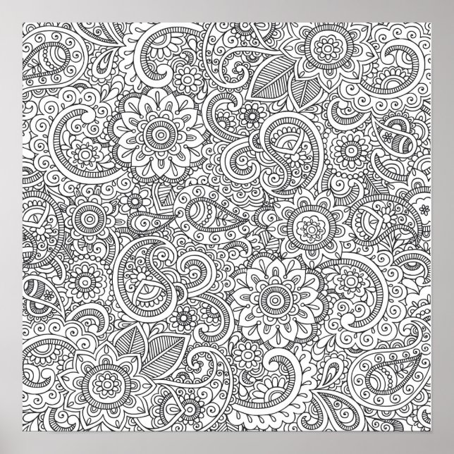Abstrato floral Poster de coloração paisley (Frente)