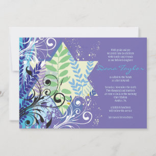 ABSTRATO FLORAL STAR Bat Mitzvah Convite Roxo