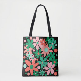 Abstrato flores em verde, coral e bolsa rosa.